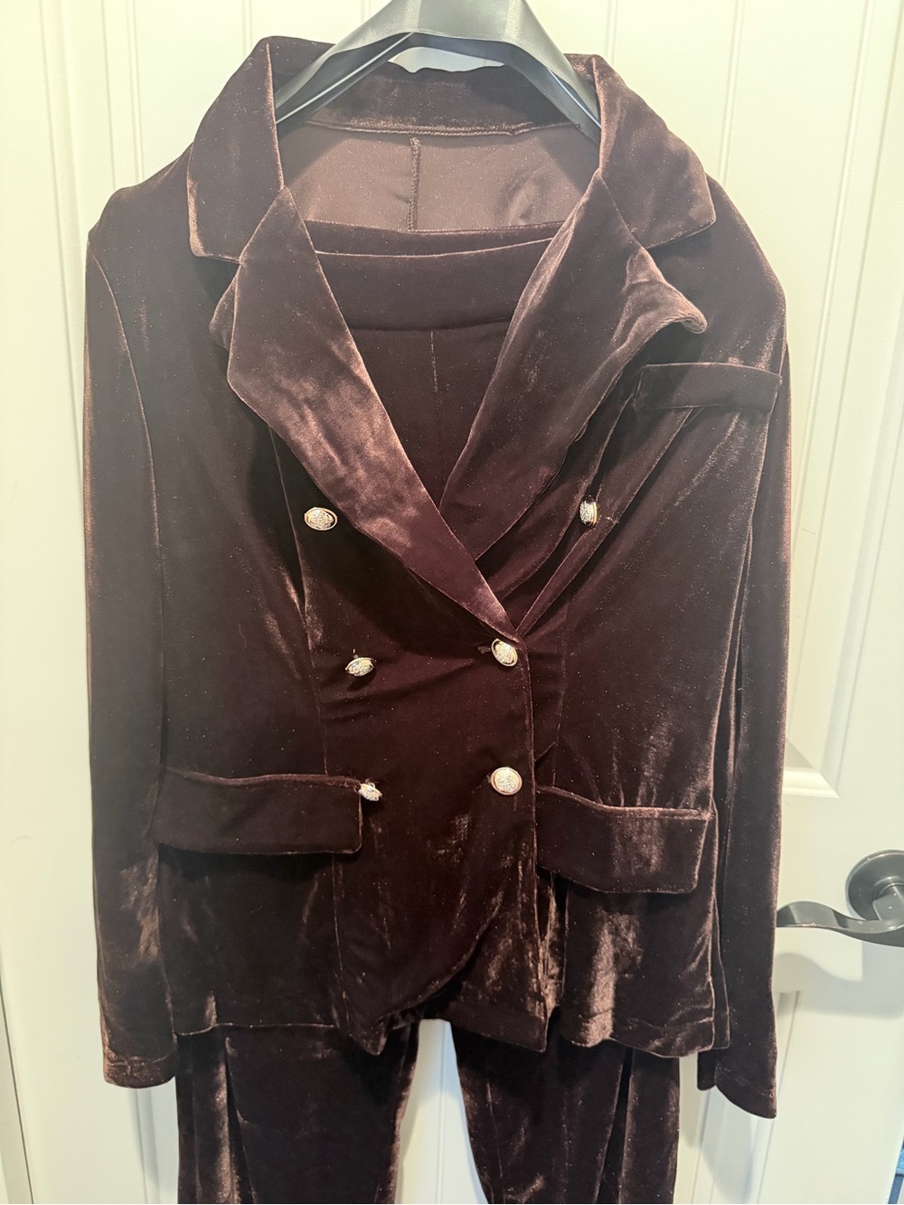 NWOT Women’s Velvet Pantsuit Chocolate Brown Double Breasted Unlined